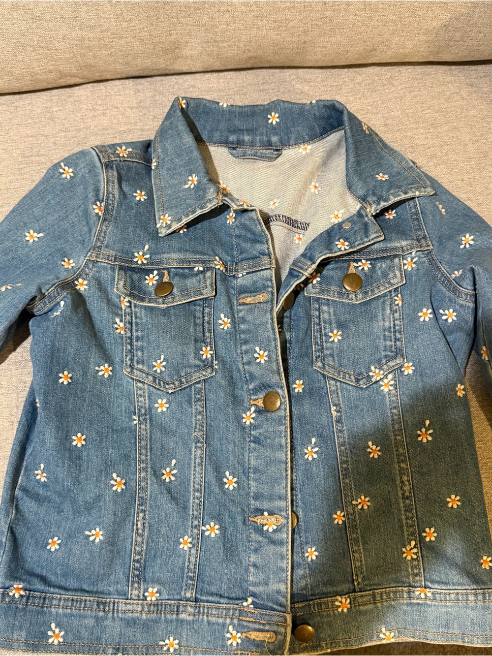 Hanna Andersson Blue Denim Jacket with Embroidered White Daisies